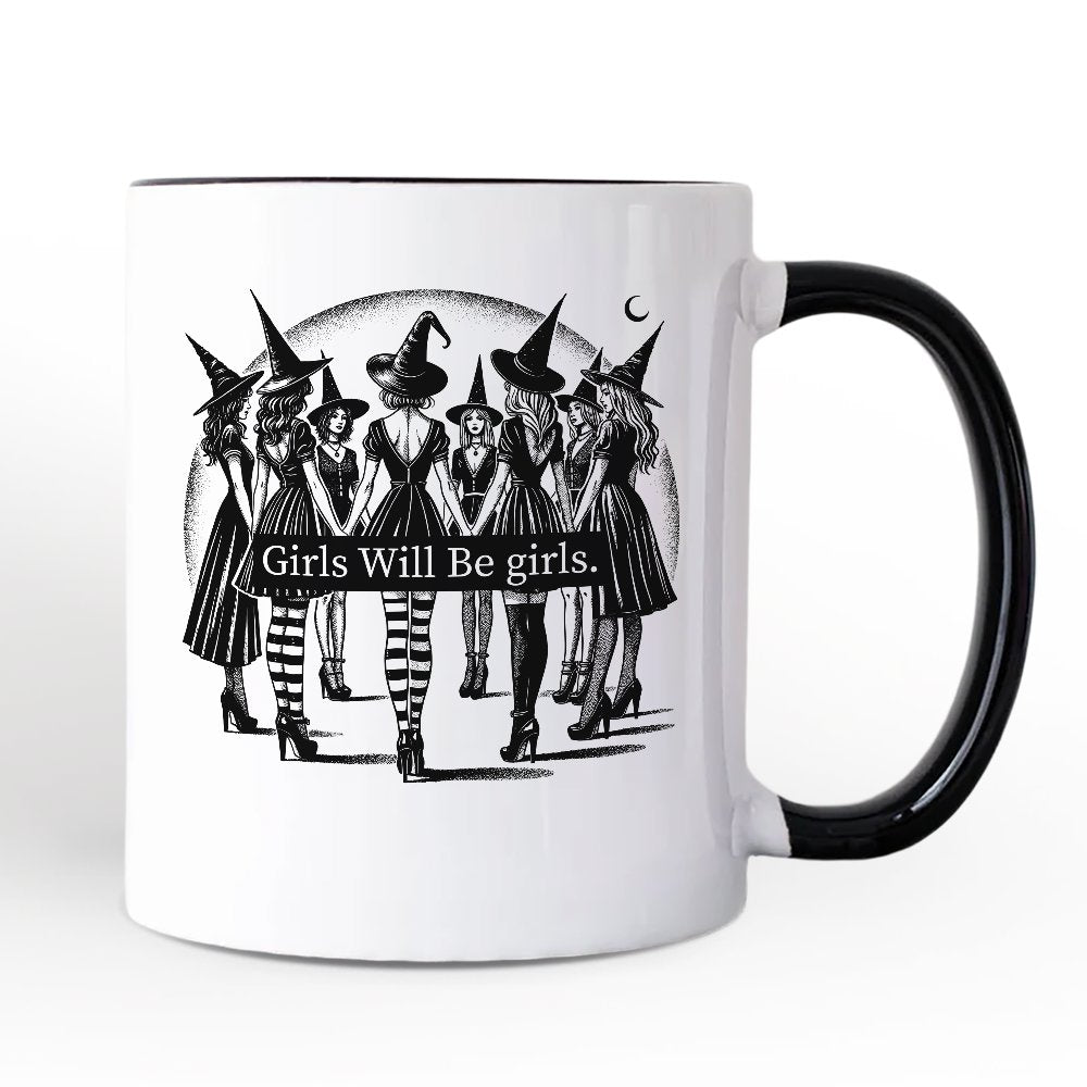 Girls Will Be Girls Personalized Mug, Witchy Halloween Gift with Custom Name for Empowered Women