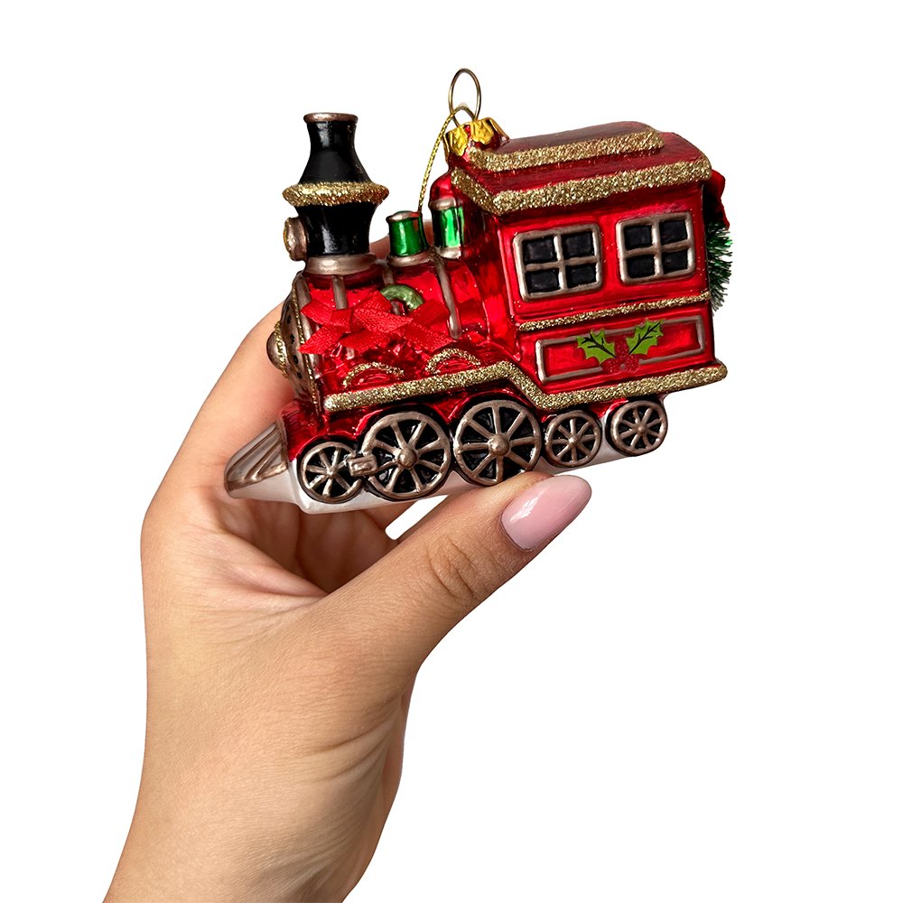 Vintage Holiday Express Train Glass Christmas Ornament