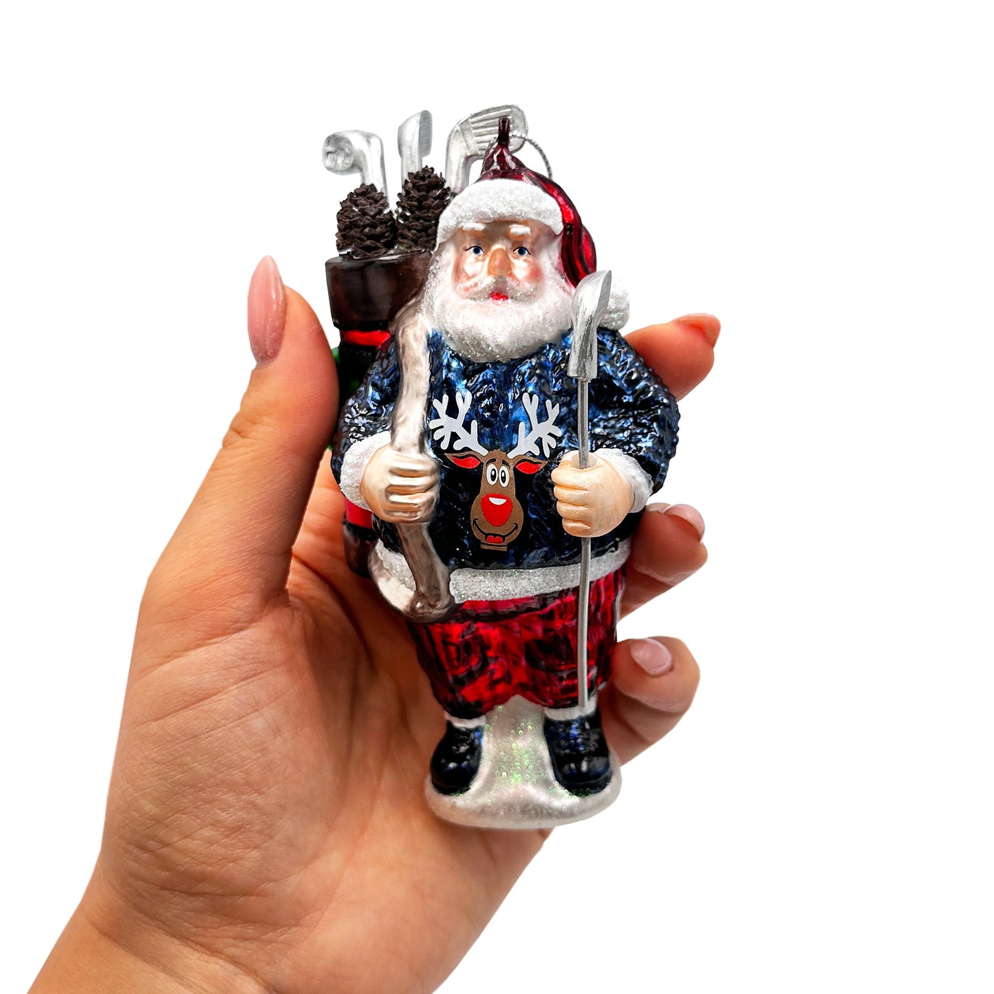Santa Golfer Glass Christmas Ornament, Golf Holiday Tree Decor