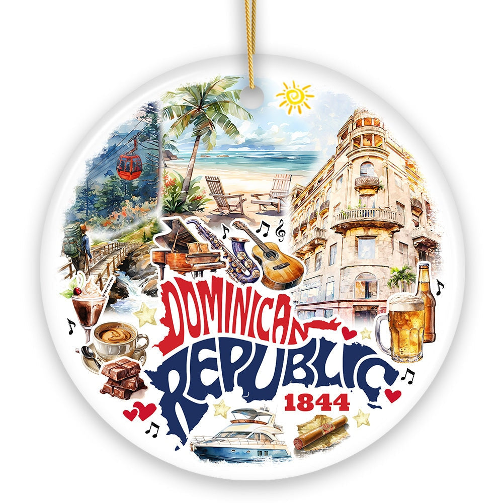 Artistic Dominican Republic Handcrafted Ceramic Ornament, Cultural and Tropical Caribbean Souvenir Gift and Christmas Tree Decor