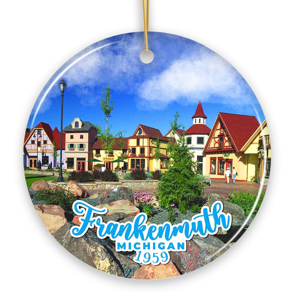 Artistically Vibrant Frankenmuth Ornament, Festive Bavarian Town Michigan Christmas Souvenir and Decor