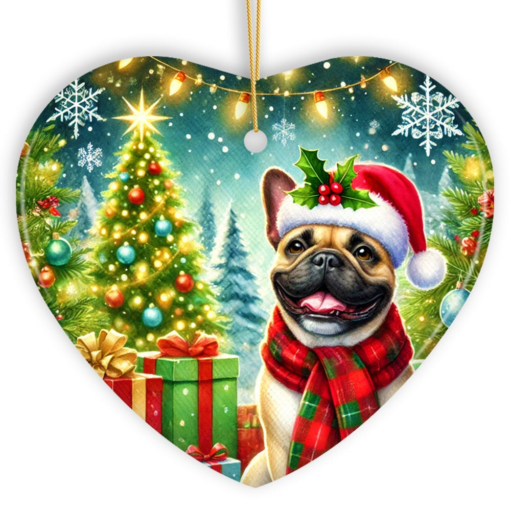Frosty French Bulldog Ornament, Charming Pup Decoration for Magical Christmas