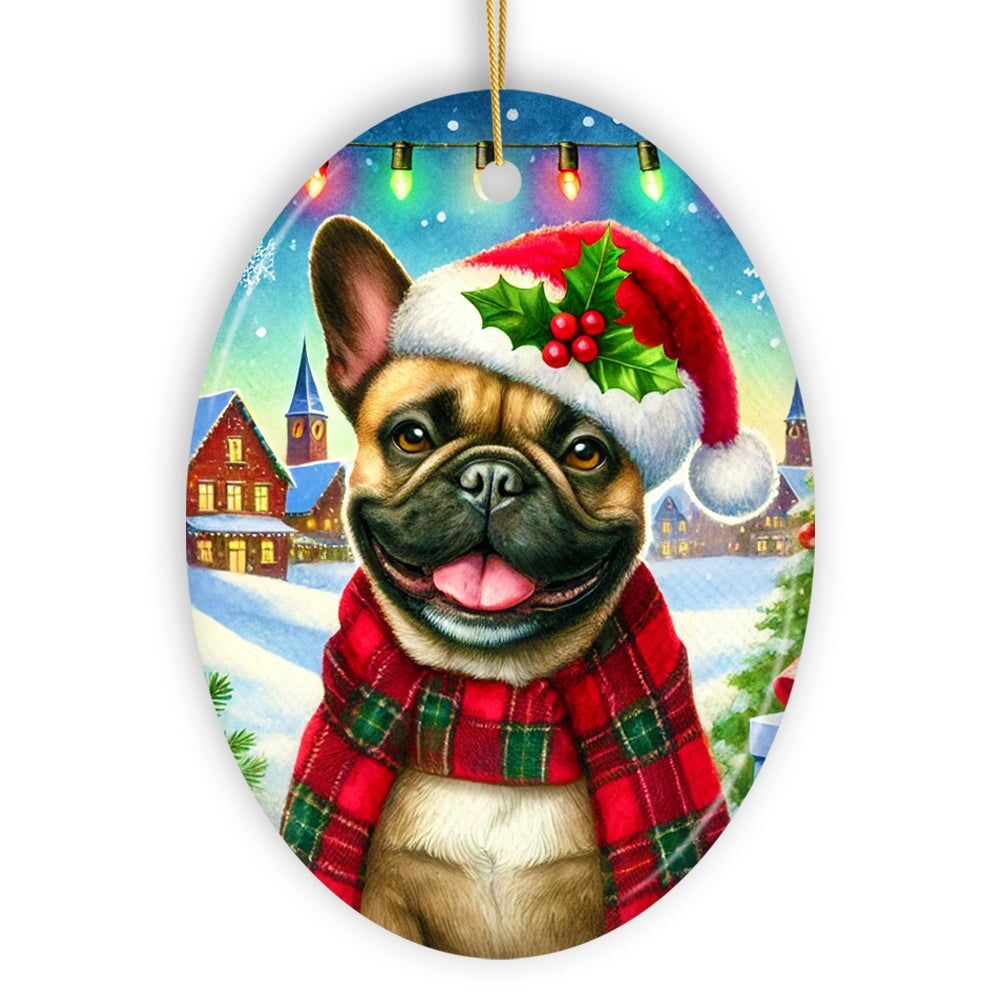 Frosty French Bulldog Ornament, Charming Pup Decoration for Magical Christmas