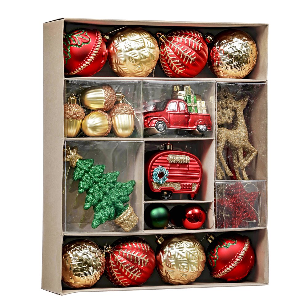 Vogue Black and Gold Ornament Set, Stylish Tree Set of 16 Glittery Baubles