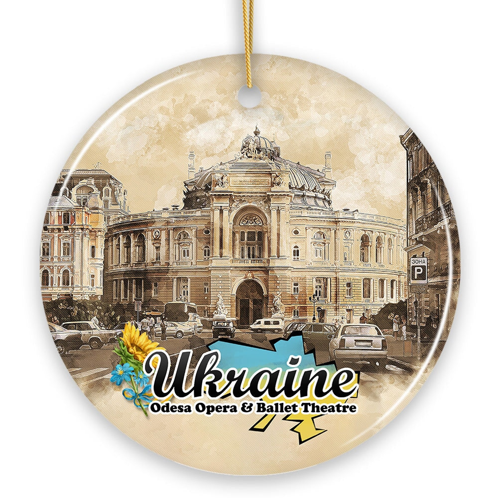 Ukraine Vintage City Artwork Ornament, Odesa Opera and Ballet Theatre Ukrainian Souvenir