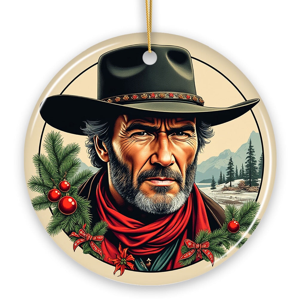 Wild West Gritty Holiday Christmas Ornament, Vintage Western Legend Clint Eastwood Gift