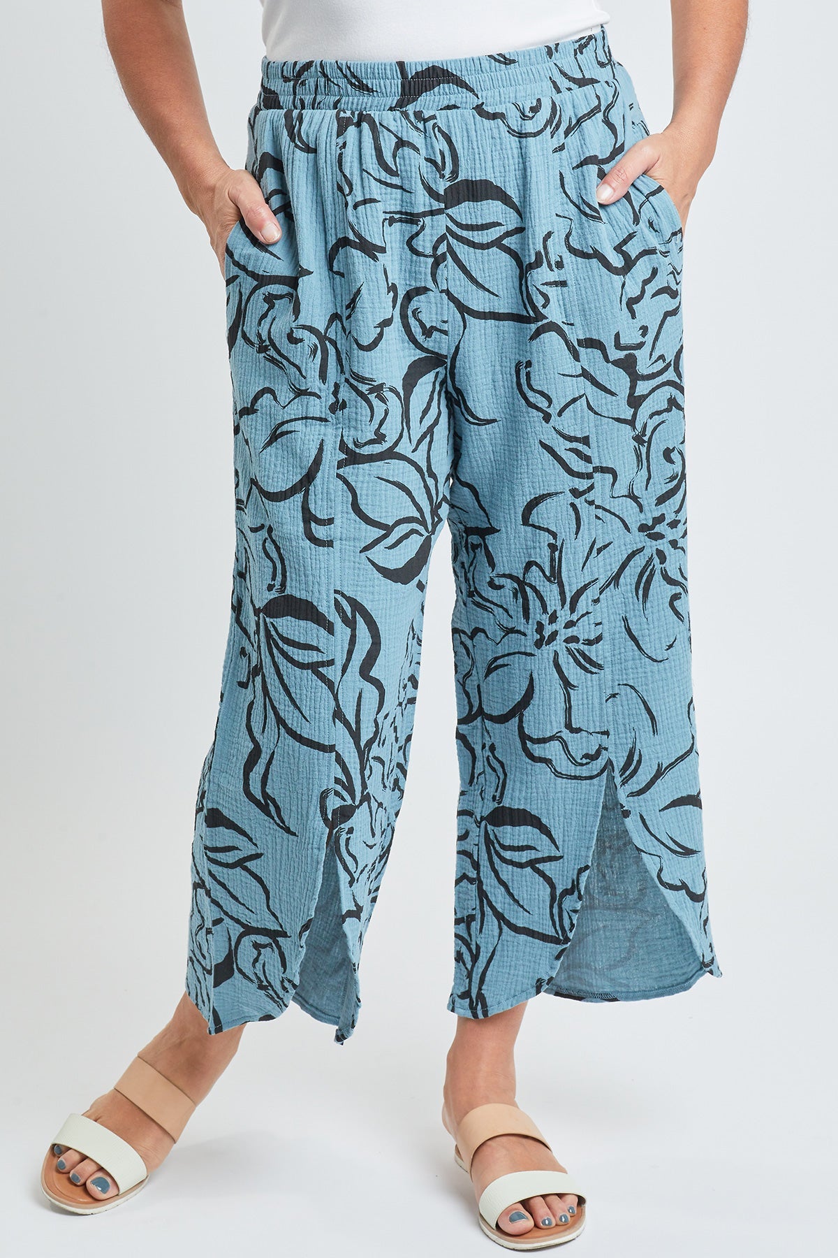 Women’s Double Gauze Front Split Wide Leg Pants