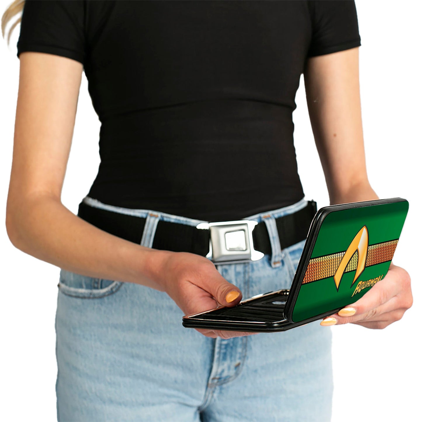 Hinged Wallet - AQUAMAN Classic Icon Scales Stripe Green Golds