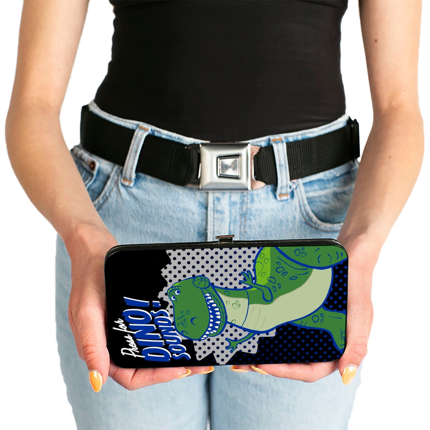 Hinged Wallet - Toy Story Rex Pose PRESS FOR DINO SOUNDS! Halftone Black Blues White
