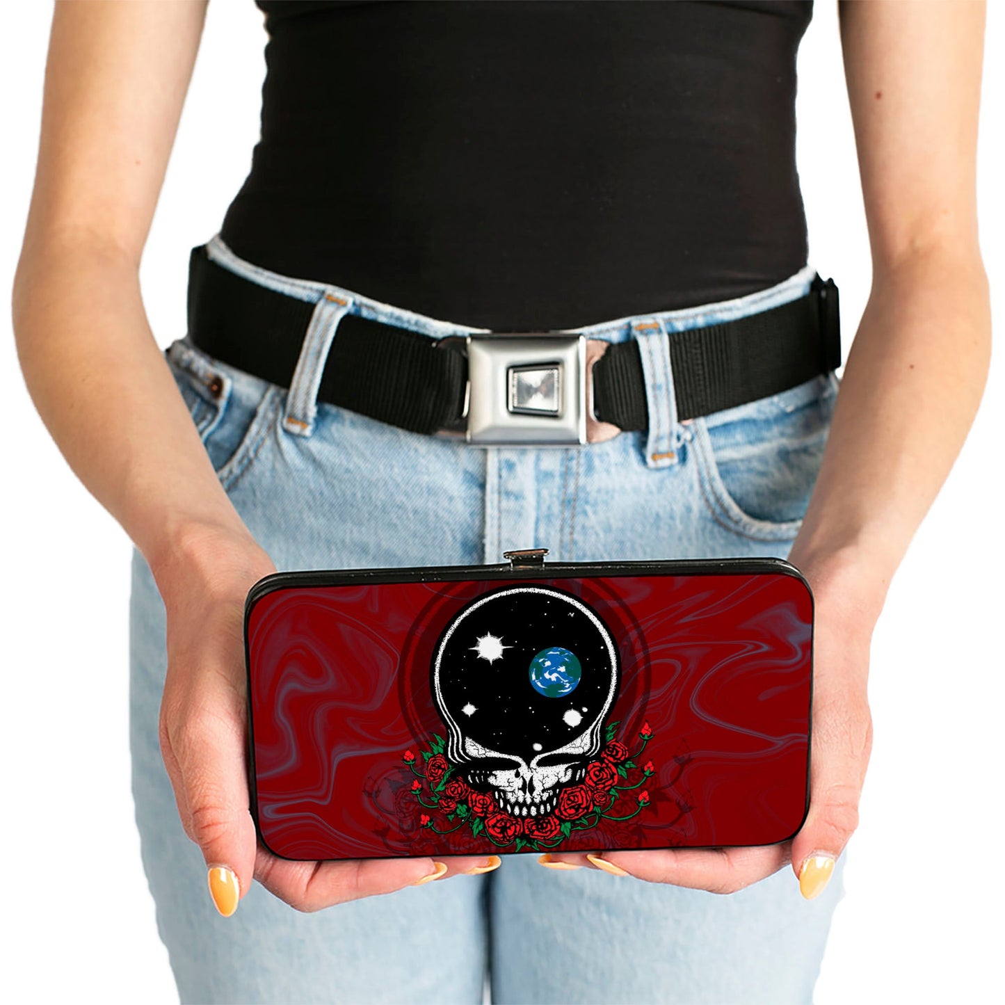 Hinged Wallet - Space Your Face Swirl Red Grays