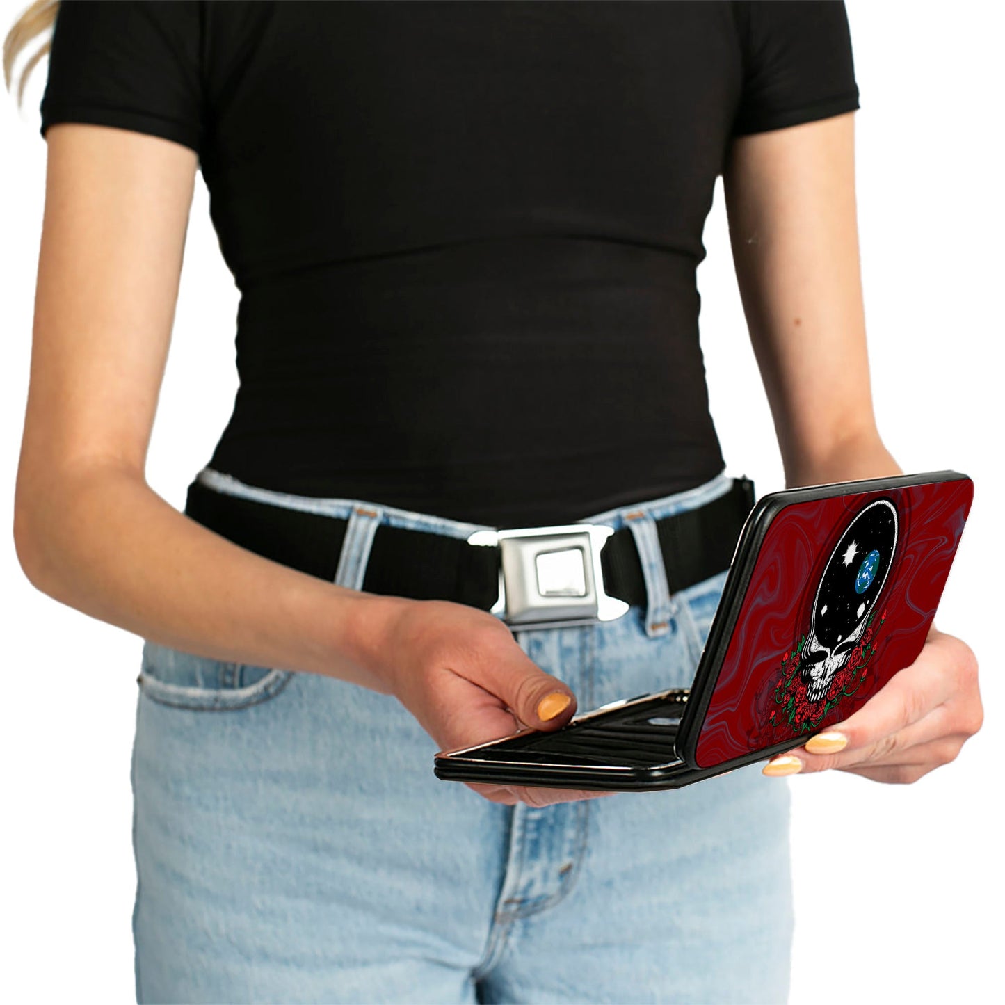 Hinged Wallet - Space Your Face Swirl Red Grays