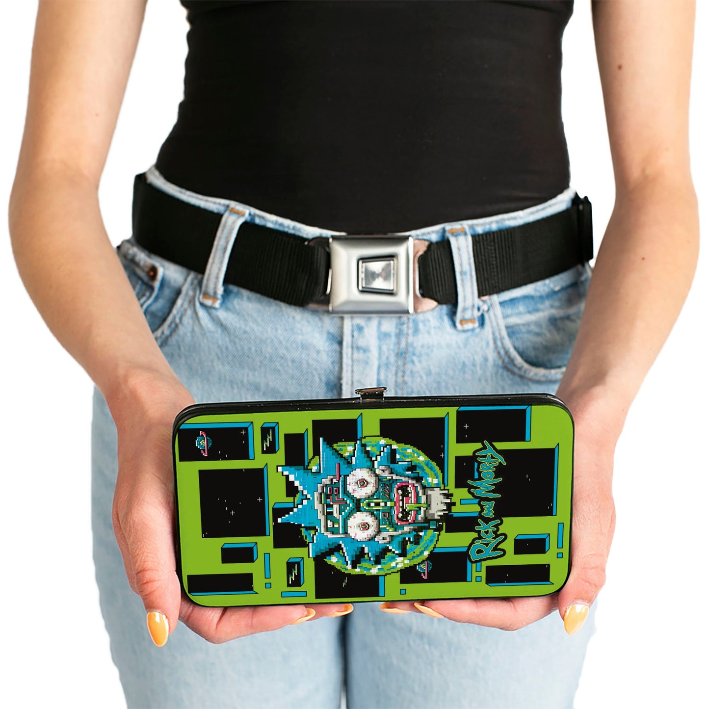 Hinged Wallet - Rick and Morty Logo and Circuit Faces and Blocks Multi Color
