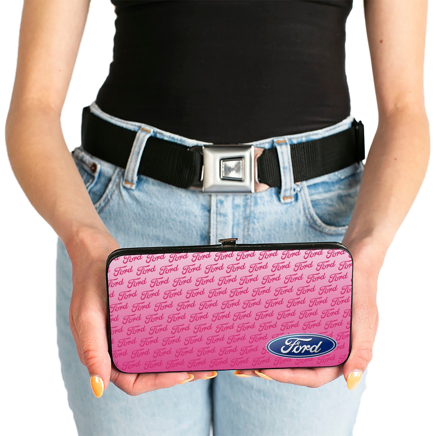 Hinged Wallet - Ford Oval CORNER w Text PINK