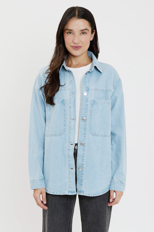 Women’s Oversized Shacket with Front Patch Pockets