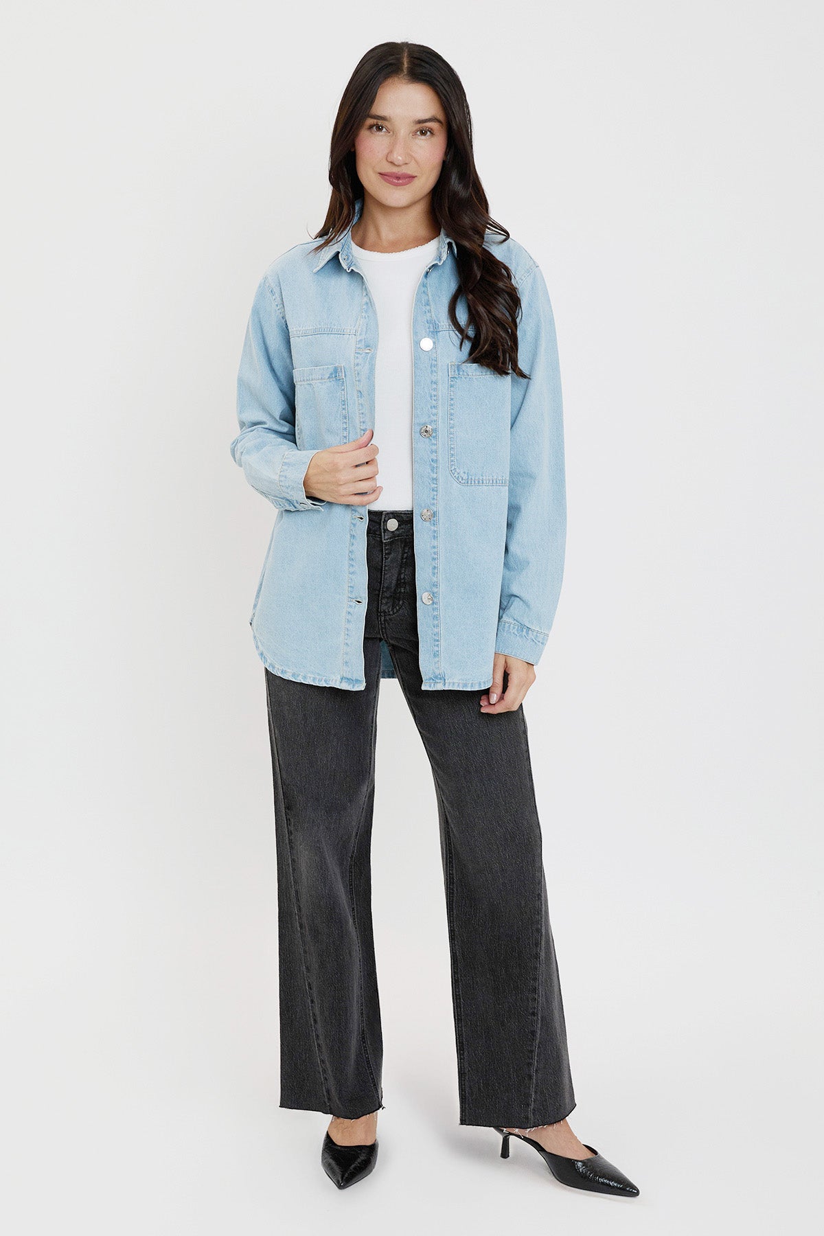 Women’s Oversized Shacket with Front Patch Pockets