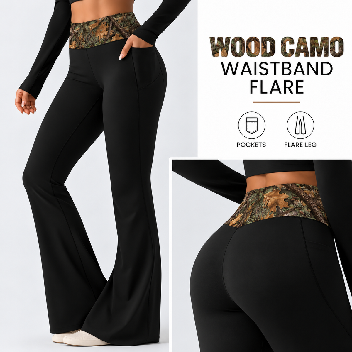 WOOD CAMO-PATTERN WAIST FLARE-PREORDER CLOSING 10/7 , ETA LATE DEC.