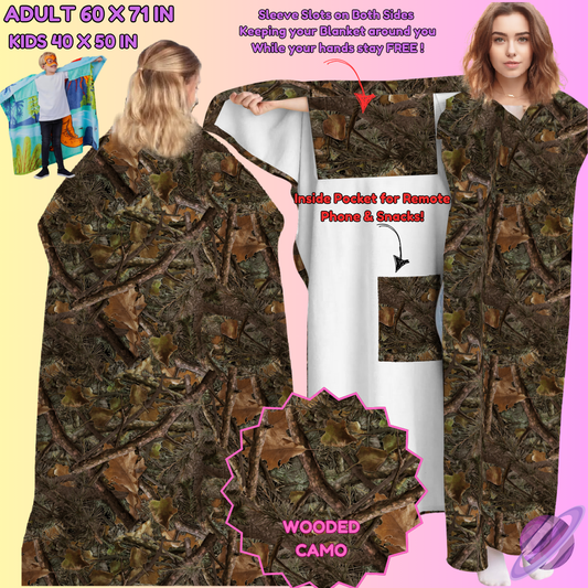 WEARABLE THROW RUN-WOODED CAMO-PREORDER CLOSING 8/31-  ETA LATE NOV./EARLY DEC.