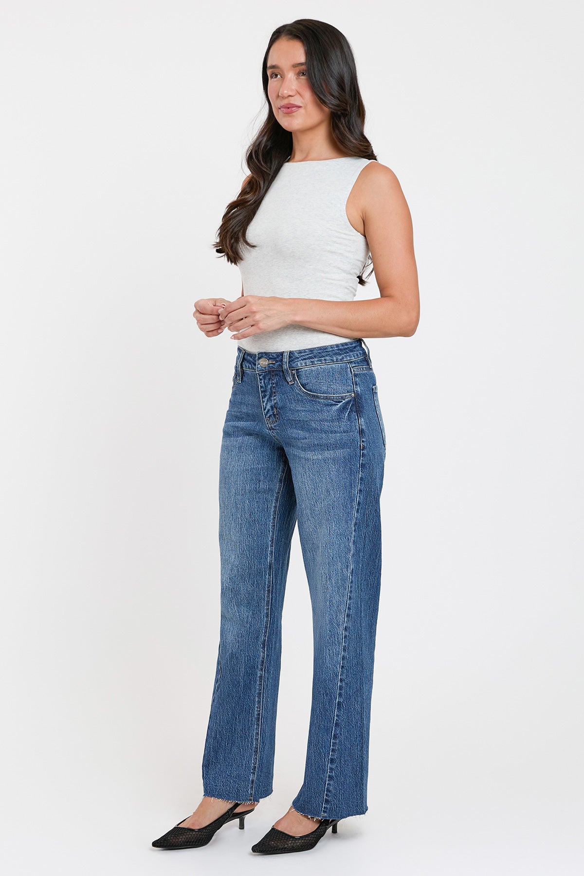 Women's High Rise Wide Leg Jeans with Angled Seam