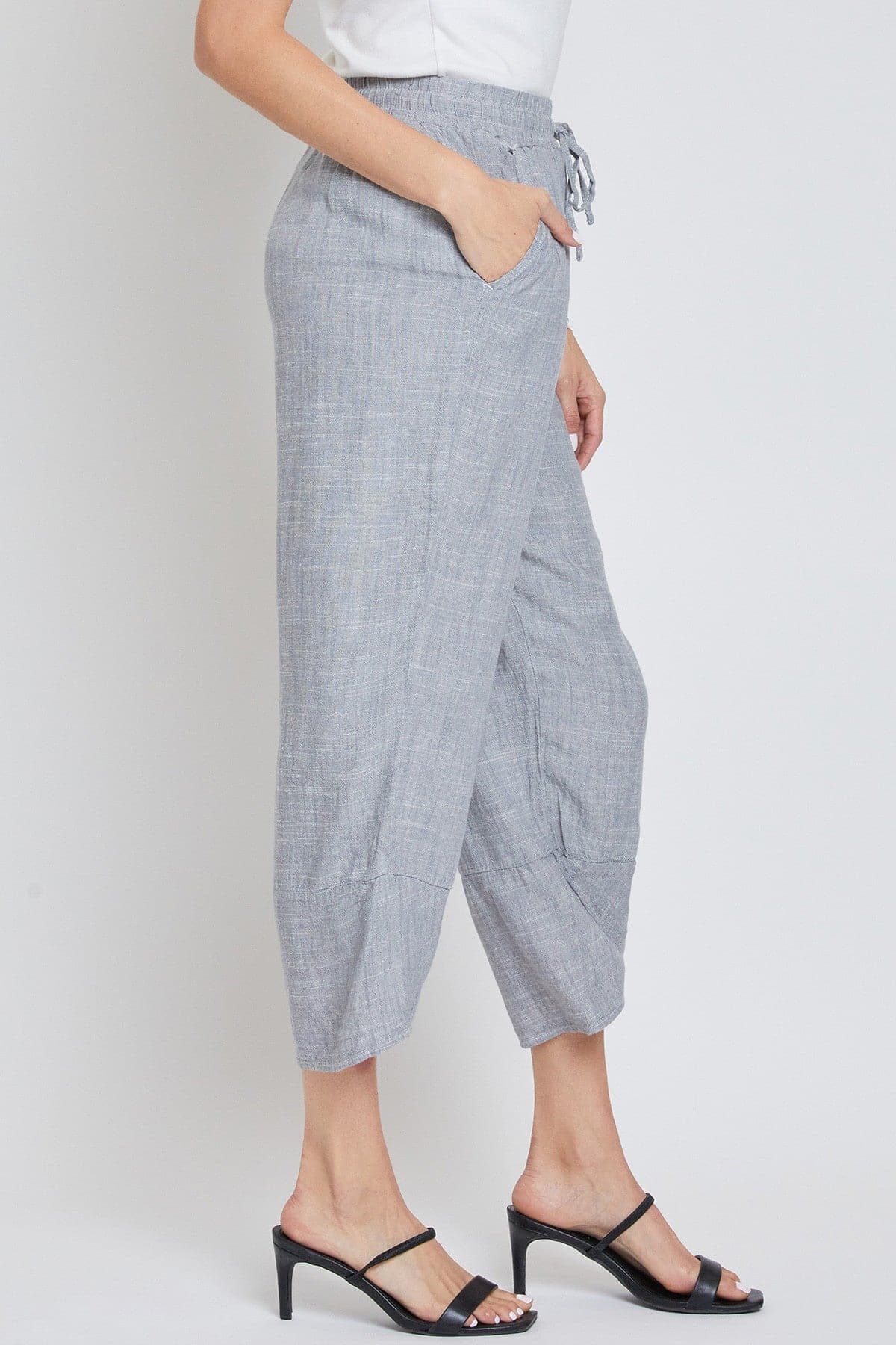 Women's Linen Elastic Waist with Tulip Hem Pant