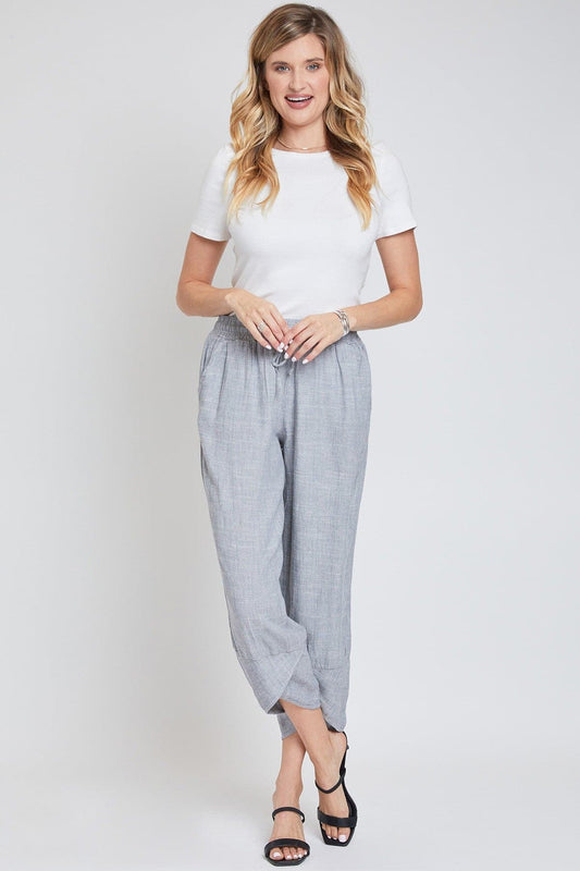 Women's Linen Elastic Waist with Tulip Hem Pant