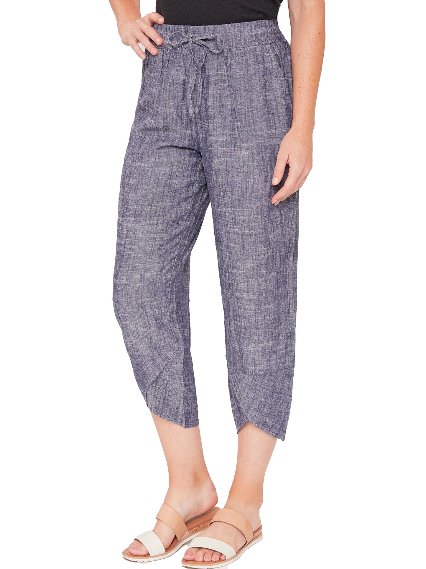 Women's Linen Elastic Waist with Tulip Hem Pant