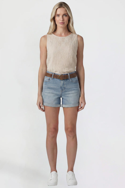 Women's Belted Premium Stretch Fold-Over Cuff Shorts