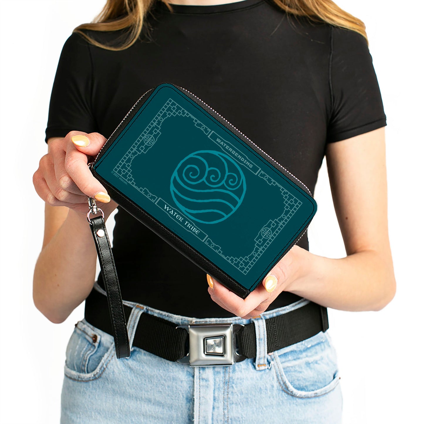 PU Zip Around Wallet Rectangle - Avatar the Last Airbender WATERBENDING WATER TRIBE Icon Blues