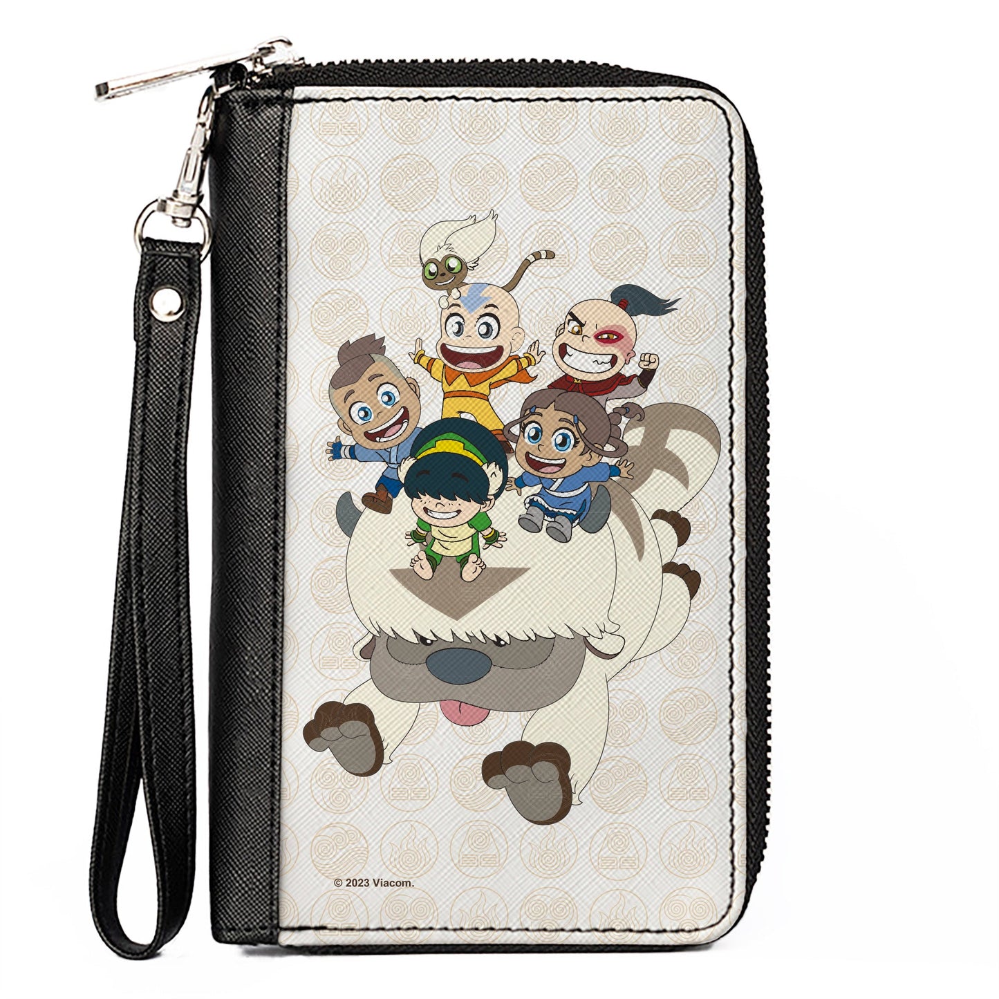 PU Zip Around Wallet Rectangle - Avatar Last Airbender Chibi Characters Group Pose on Appa with Icon Beige/Tan