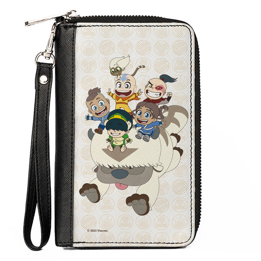 PU Zip Around Wallet Rectangle - Avatar Last Airbender Chibi Characters Group Pose on Appa with Icon Beige/Tan