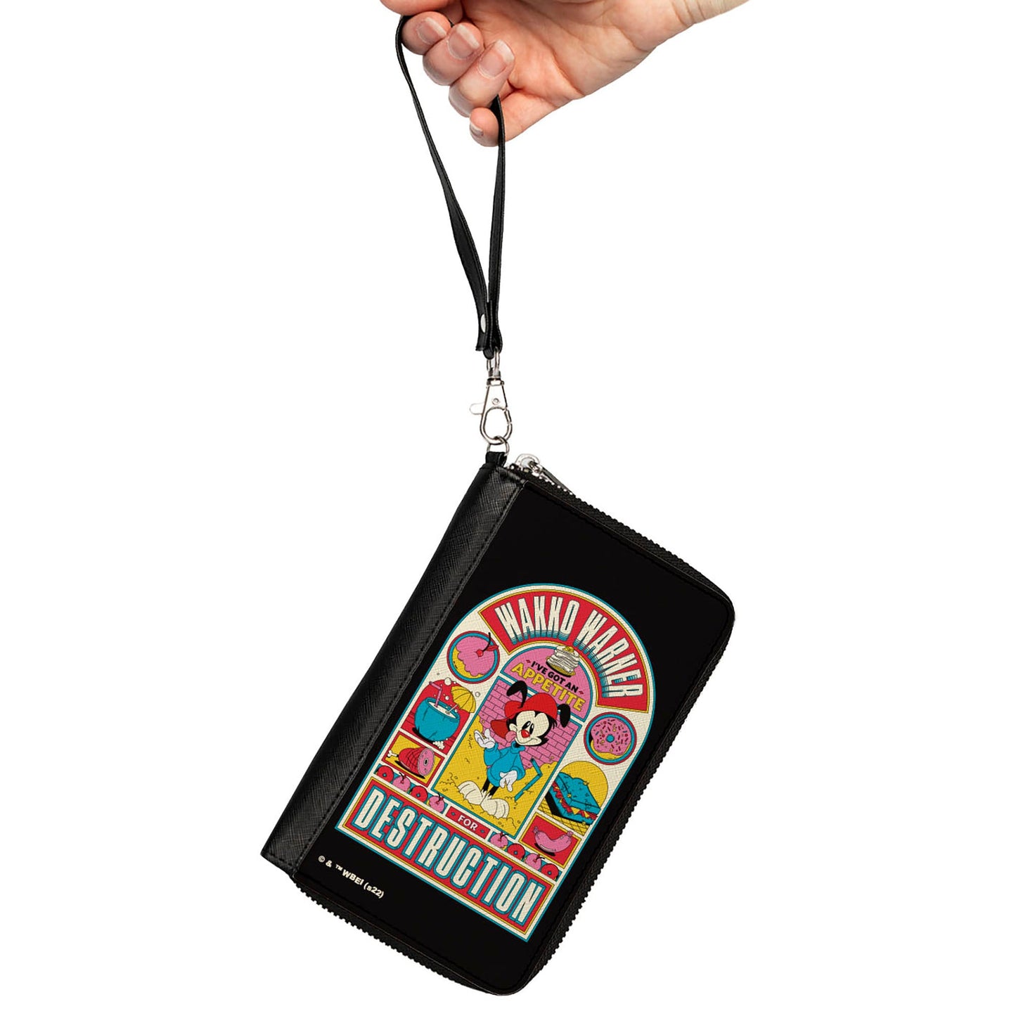 PU Zip Around Wallet Rectangle - Animaniacs WAKKO WARNER APPETITE FOR DESCTRUCTION Pose Black