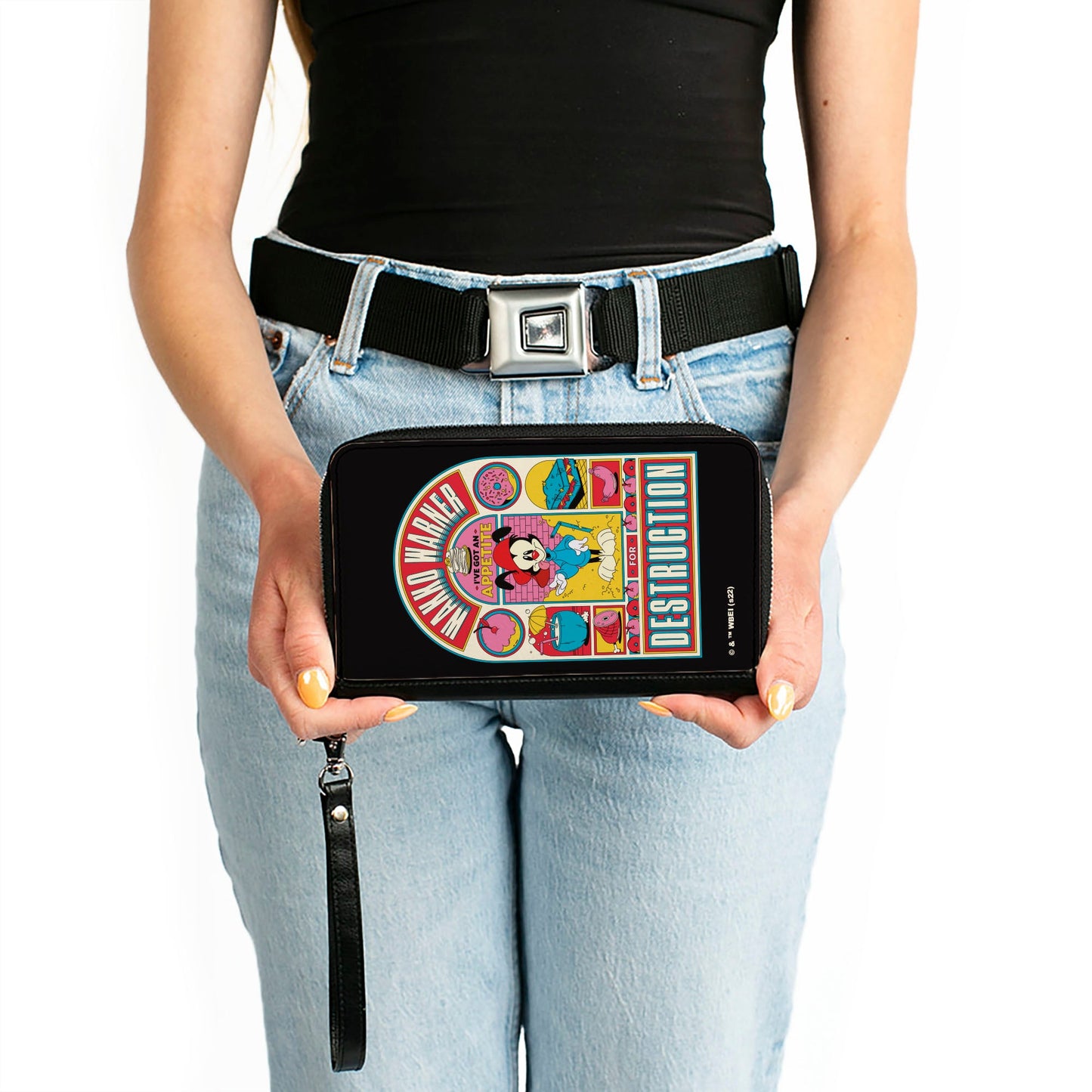 PU Zip Around Wallet Rectangle - Animaniacs WAKKO WARNER APPETITE FOR DESCTRUCTION Pose Black