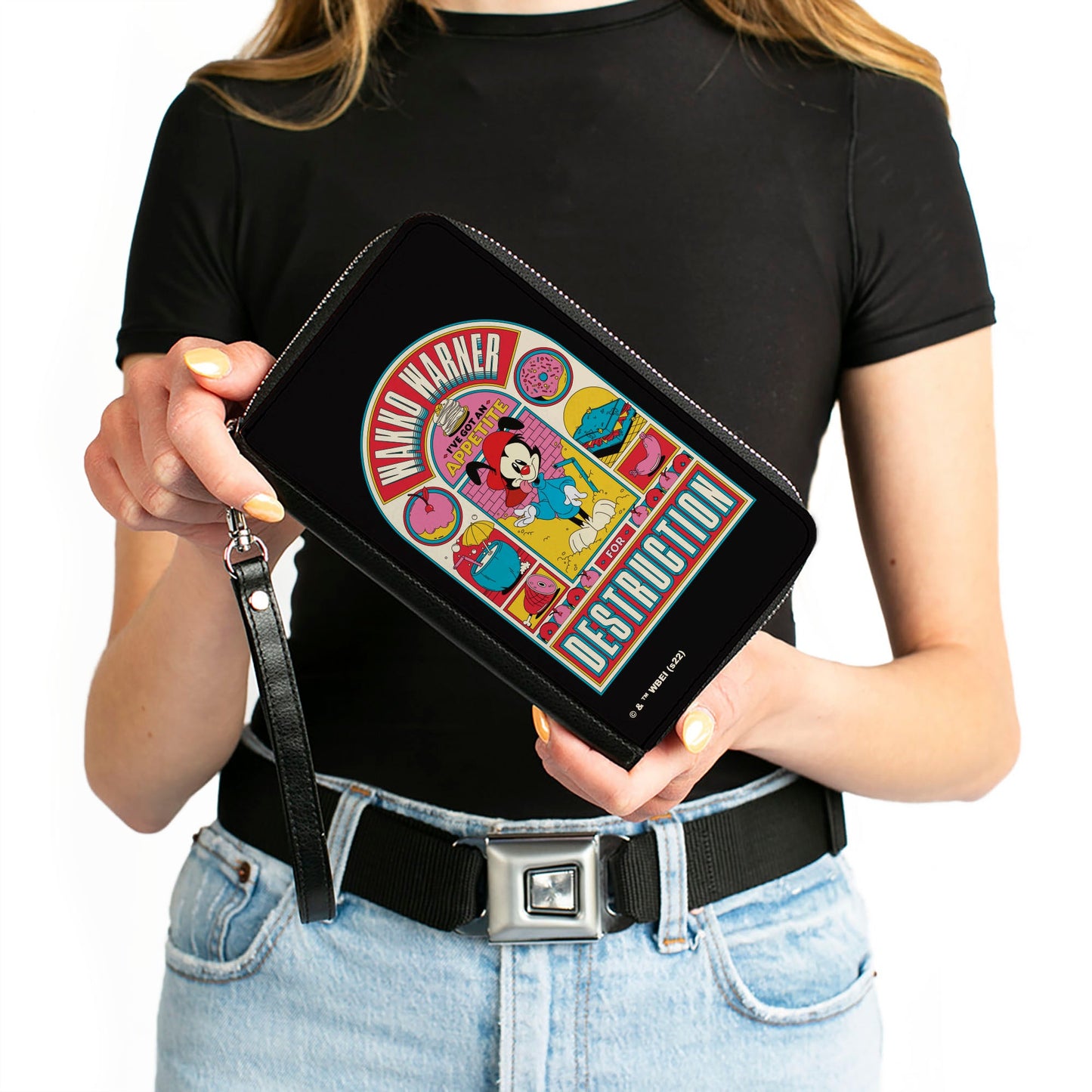 PU Zip Around Wallet Rectangle - Animaniacs WAKKO WARNER APPETITE FOR DESCTRUCTION Pose Black