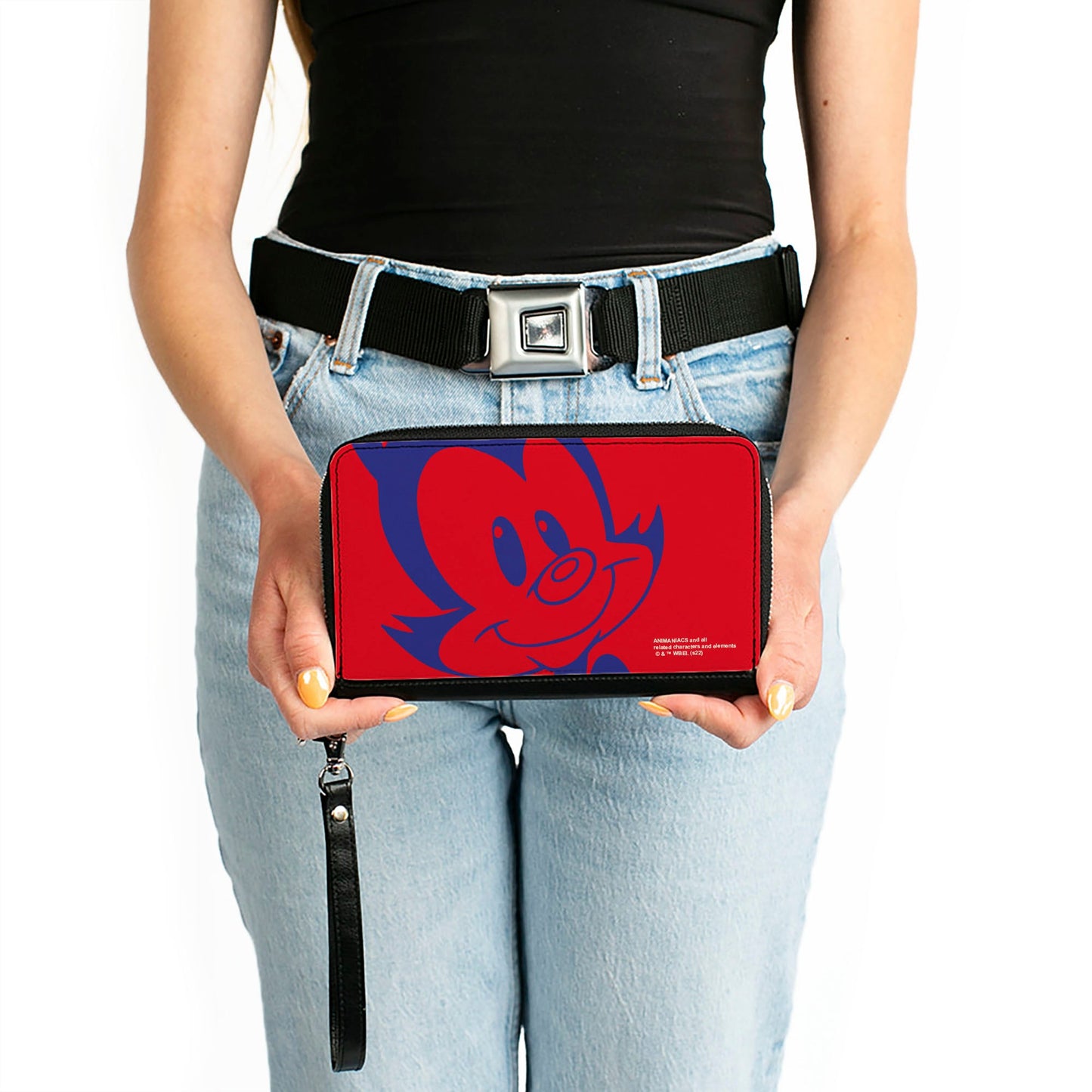 PU Zip Around Wallet Rectangle - Animaniacs Yakko Smiling Face Close-Up Red Blue