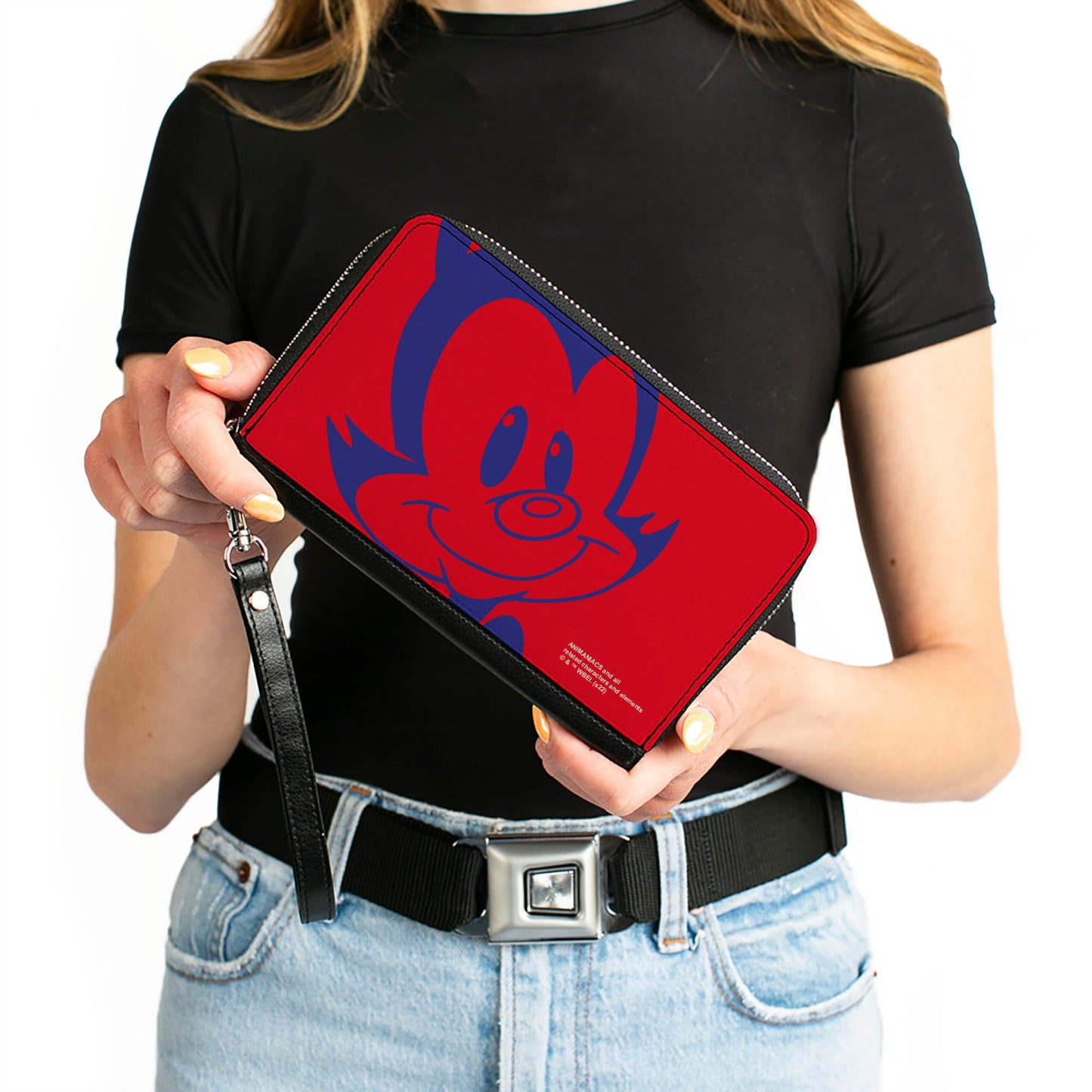 PU Zip Around Wallet Rectangle - Animaniacs Yakko Smiling Face Close-Up Red Blue