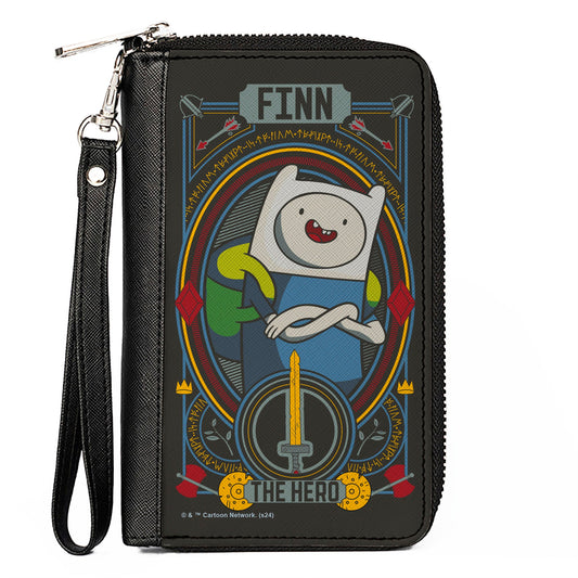 PU Zip Around Wallet Rectangle - Adventure Time FINN THE HERO Pose and Sword Icon Black/Multi Color