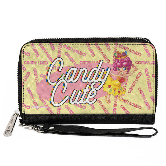 PU Zip Around Wallet Rectangle - Candy Land CANDY CUTE Princess Lolly Pose and Logo Yellow/Pinks