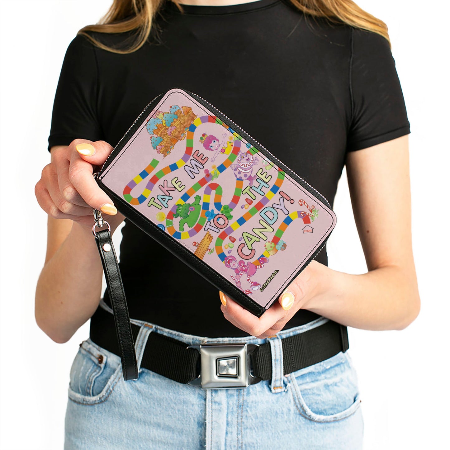 PU Zip Around Wallet Rectangle - Candy Land TAKE ME TO THE CANDY Character Collage Pink/Multi Color