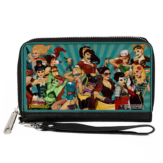 PU Zip Around Wallet Rectangle - DC COMICS BOMBSHELLS Group Pose and Rays Blues