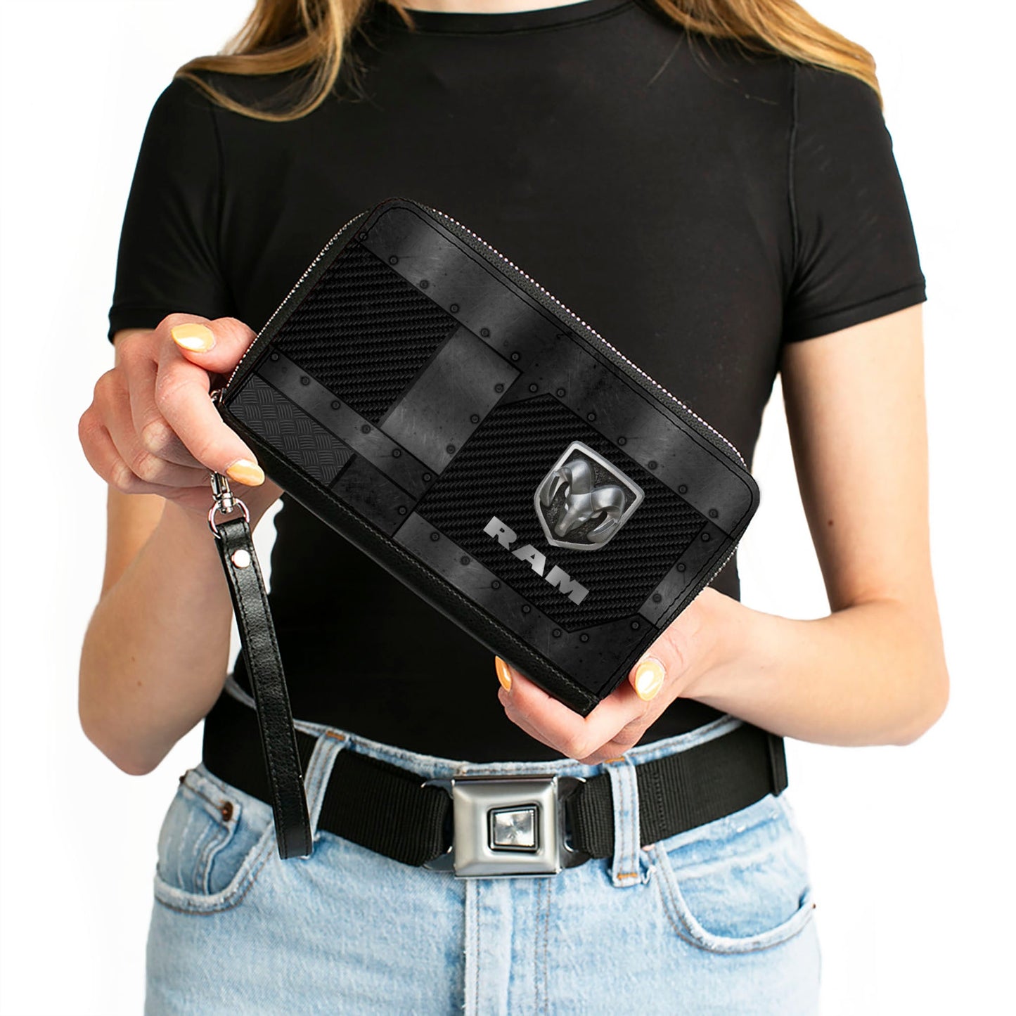 PU Zip Around Wallet Rectangle - RAM Logo Armor Black/Grays