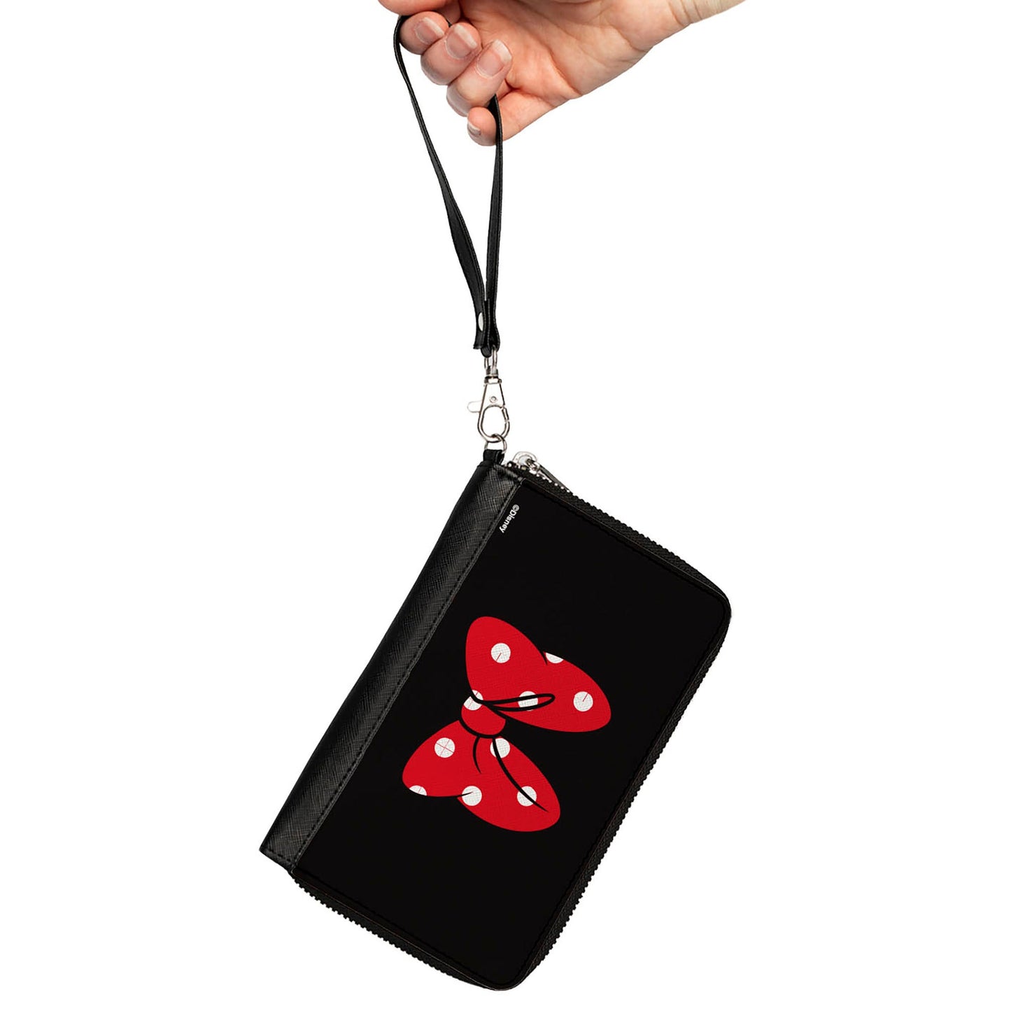 Women's PU Zip Around Wallet Rectangle - Minnie Mouse Bow Polka Dot Black Red White