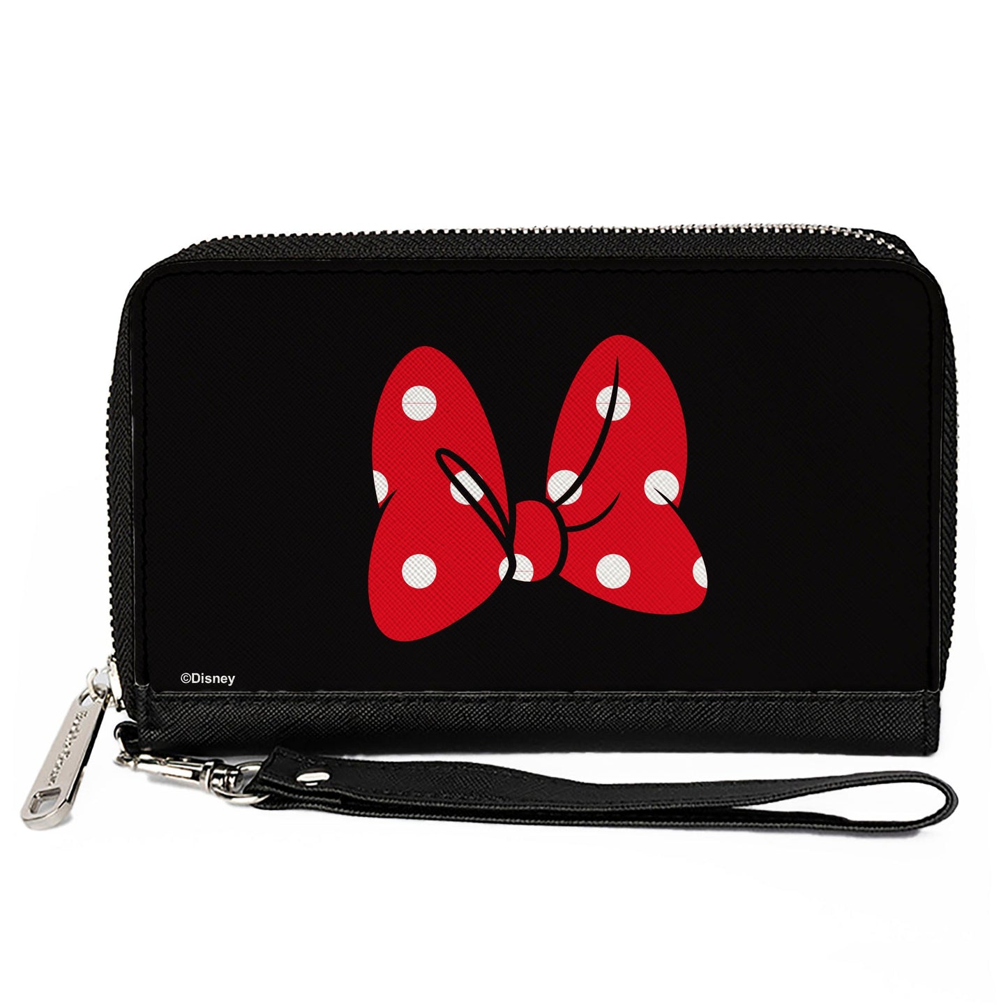 Women's PU Zip Around Wallet Rectangle - Minnie Mouse Bow Polka Dot Black Red White