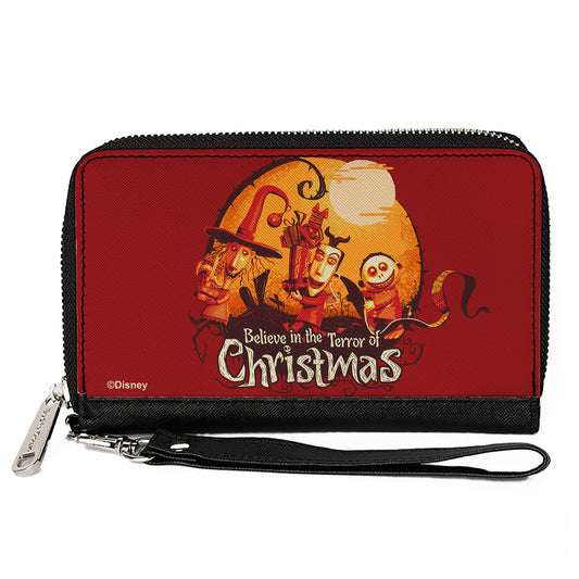 PU Zip Around Wallet Rectangle - The Nightmare Before Christmas Lock Shock & Barrel Trio BELIEVE IN THE TERROR OF CHRISTMAS Pose Reds/Oranges