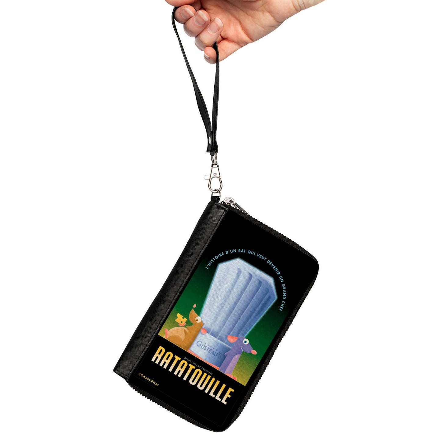 PU Zip Around Wallet Rectangle - Ratatouille Emile and Remy Chef Hat Pose + Text Logo Greens/Yellows