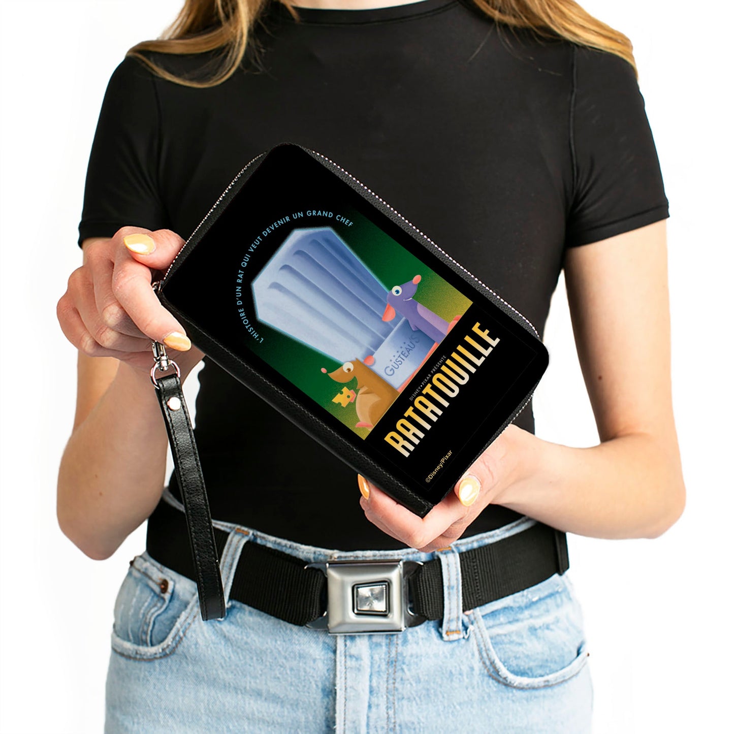 PU Zip Around Wallet Rectangle - Ratatouille Emile and Remy Chef Hat Pose + Text Logo Greens/Yellows