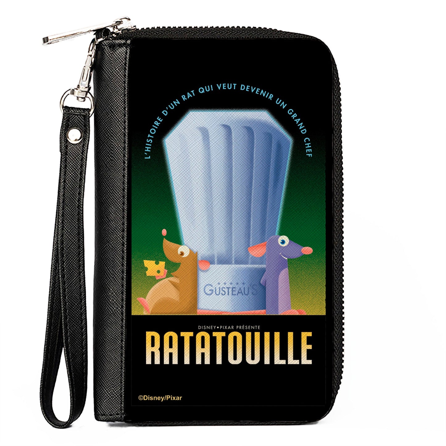 PU Zip Around Wallet Rectangle - Ratatouille Emile and Remy Chef Hat Pose + Text Logo Greens/Yellows