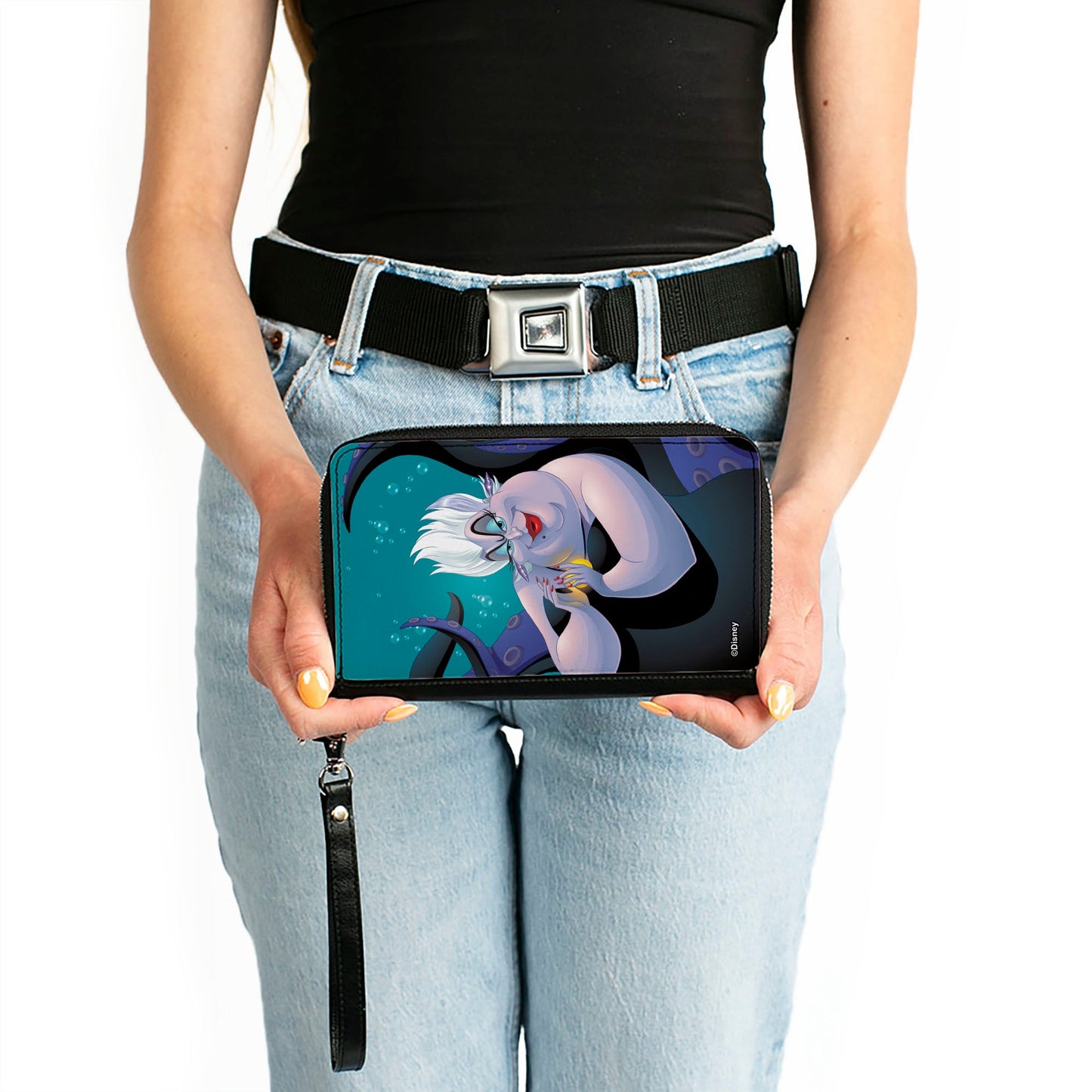 PU Zip Around Wallet Rectangle - Ursula Pose + Jetsam Face/Bubbles Blues