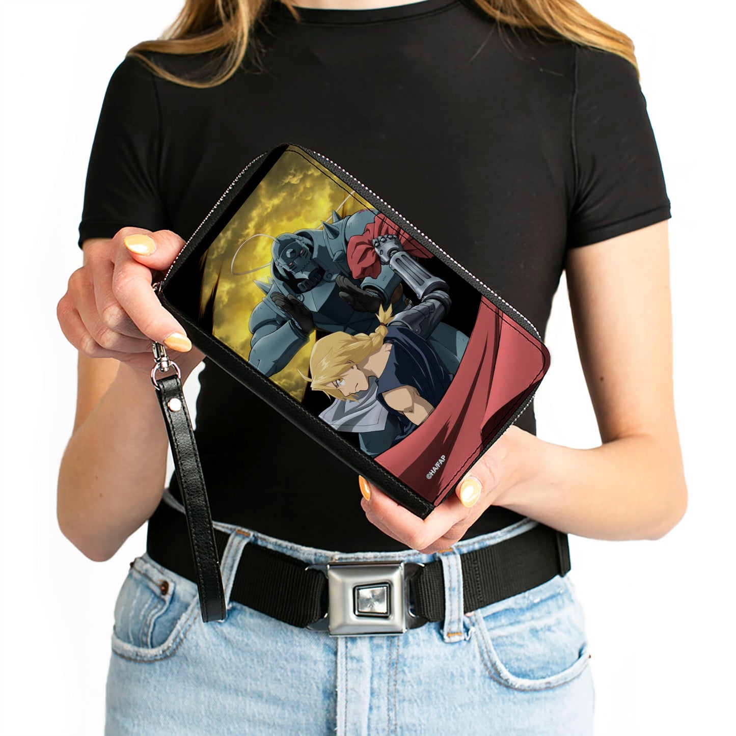 PU Zip Around Wallet Rectangle - Fullmetal Alchemist Brotherhood Elric Brothers Yellow Sky Pose