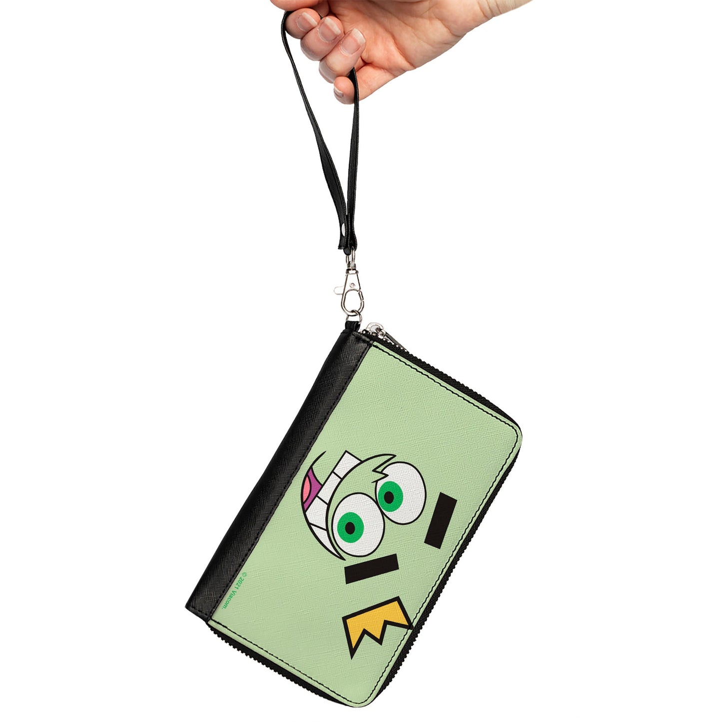 PU Zip Around Wallet Rectangle - The Fairly OddParents Cosmo Face Expression CLOSE-UP Green