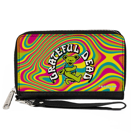 PU Zip Around Wallet Rectangle - GRATEFUL DEAD Dancing Bear Icon Swirl Multi Color/White/Black
