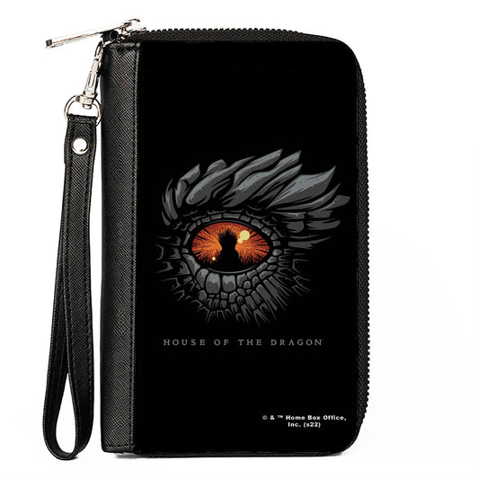 PU Zip Around Wallet Rectangle - HOUSE OF THE DRAGON Eye Throne Icon Black Gray Orange